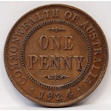 AUSTRALIA 1924 . ONE 1 PENNY . ERROR . DIE CRACKS on BOTH SIDES